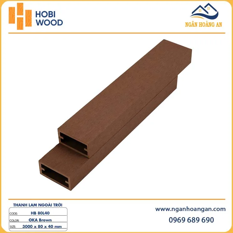 Lam Hộp Che Nắng Gỗ Nhựa Ngoài Trời Hobiwood HB80L40 Oka Brown