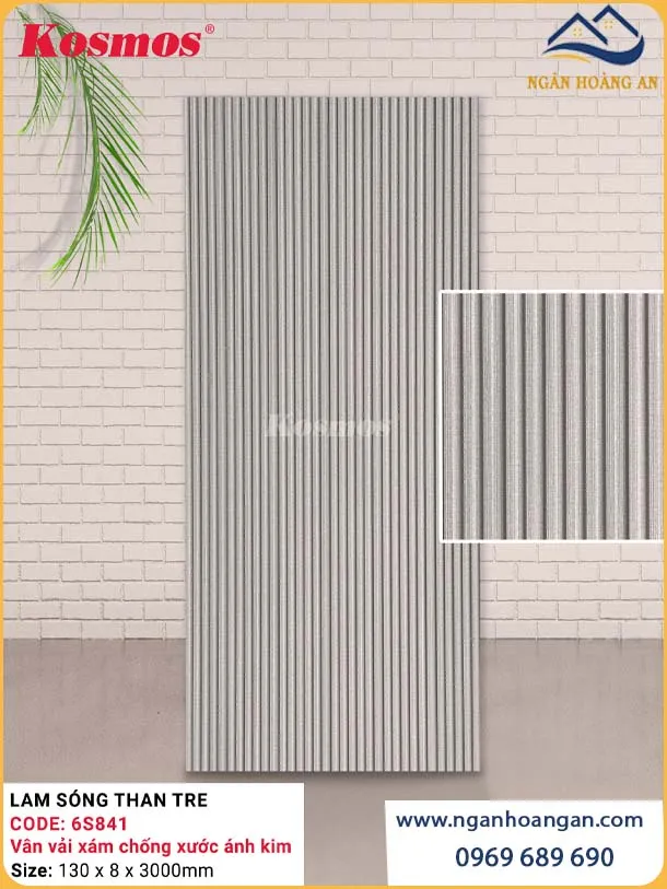  Lam Sóng Sợi Than Tre Kosmos 6S841 Vân Vải Xám Ánh Kim