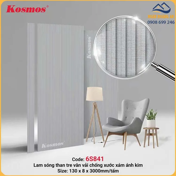  Lam Sóng Sợi Than Tre Kosmos 6S841 Vân Vải Xám Ánh Kim