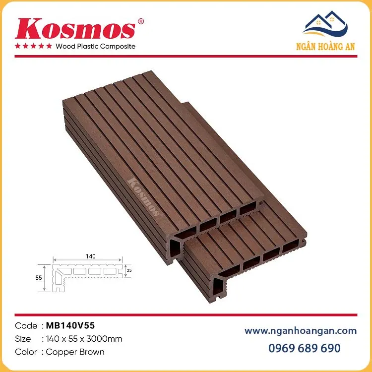 Nẹp Mũi Bậc Cầu Thang Sàn Gỗ Nhựa Ngoài Trời Kosmos MB140V55
