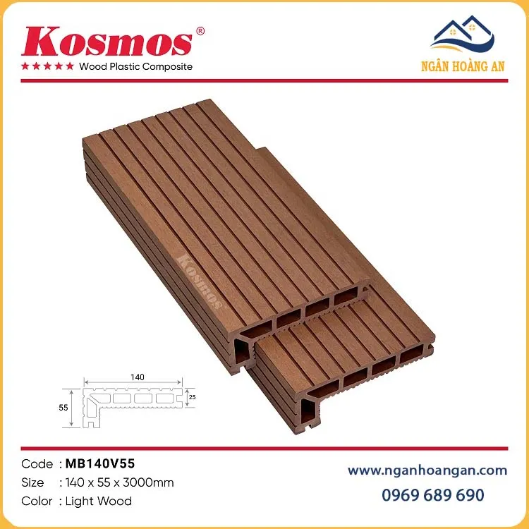 Nẹp Mũi Bậc Cầu Thang Sàn Gỗ Nhựa Ngoài Trời Kosmos MB140V55