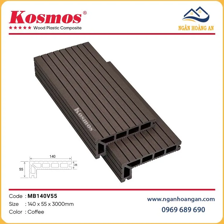 Nẹp Mũi Bậc Cầu Thang Sàn Gỗ Nhựa Ngoài Trời Kosmos MB140V55