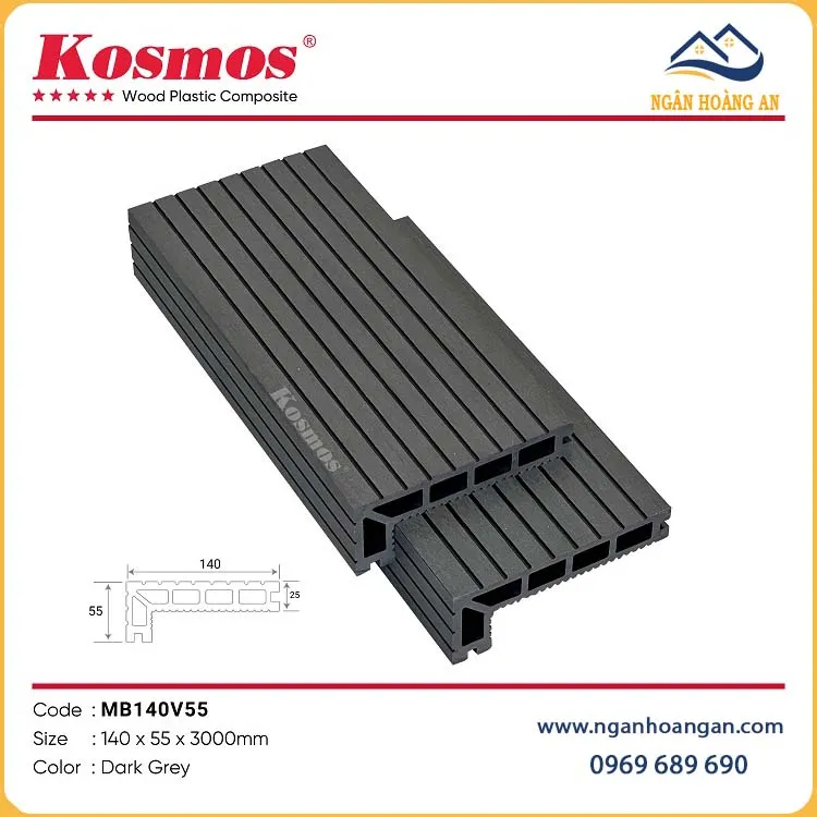Nẹp Mũi Bậc Cầu Thang Sàn Gỗ Nhựa Ngoài Trời Kosmos MB140V55