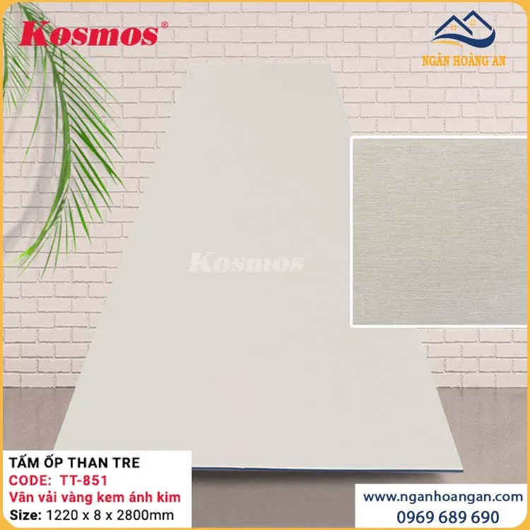 Tấm Ốp Sợi Than Tre Vàng Kem Ánh Kim Kosmos TT-851