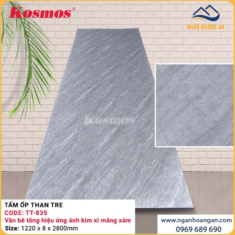 Ốp Tường Than Tre Vân Bê Tông Xi Măng Xám Kosmos TT-835 