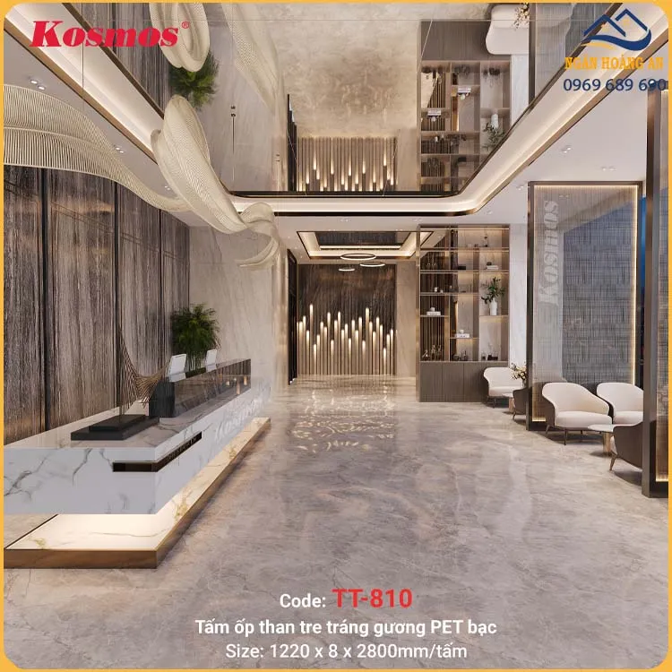Tấm Ốp Than Tre Kosmos TT-810 Tráng Gương PET Bạc 