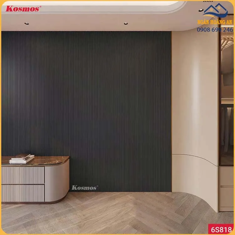 Tấm Ốp Lam Sóng Than Tre Đơn Sắc Xám Kosmos 6S818