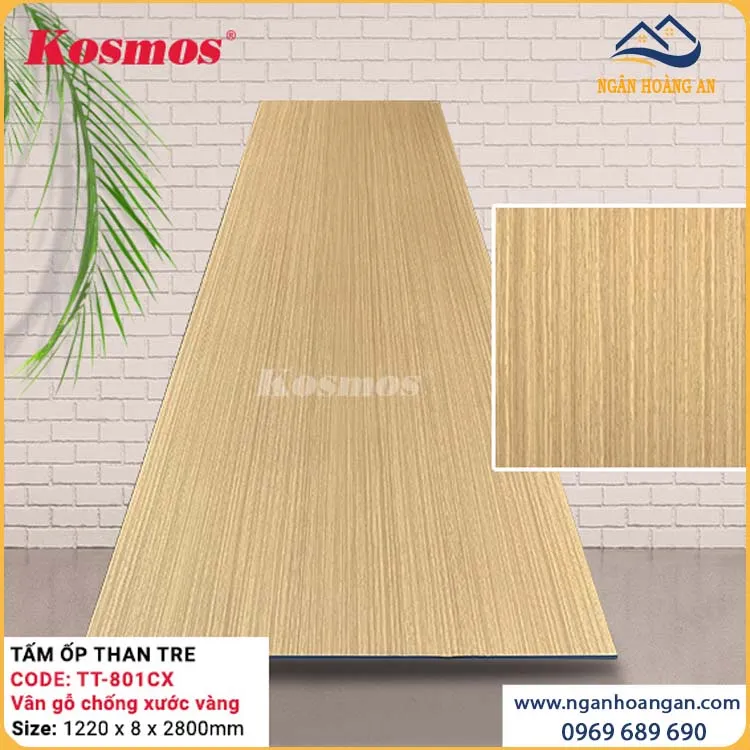Ốp Tường Tấm Ốp Than Tre Vân Gỗ Vàng Kosmos TT-801CX