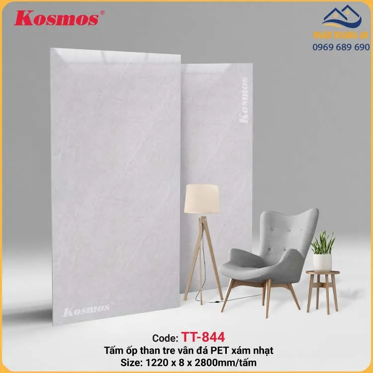 Ốp Tường Than Tre Kosmos TT-844 Vân Đá PET Xám Nhạt