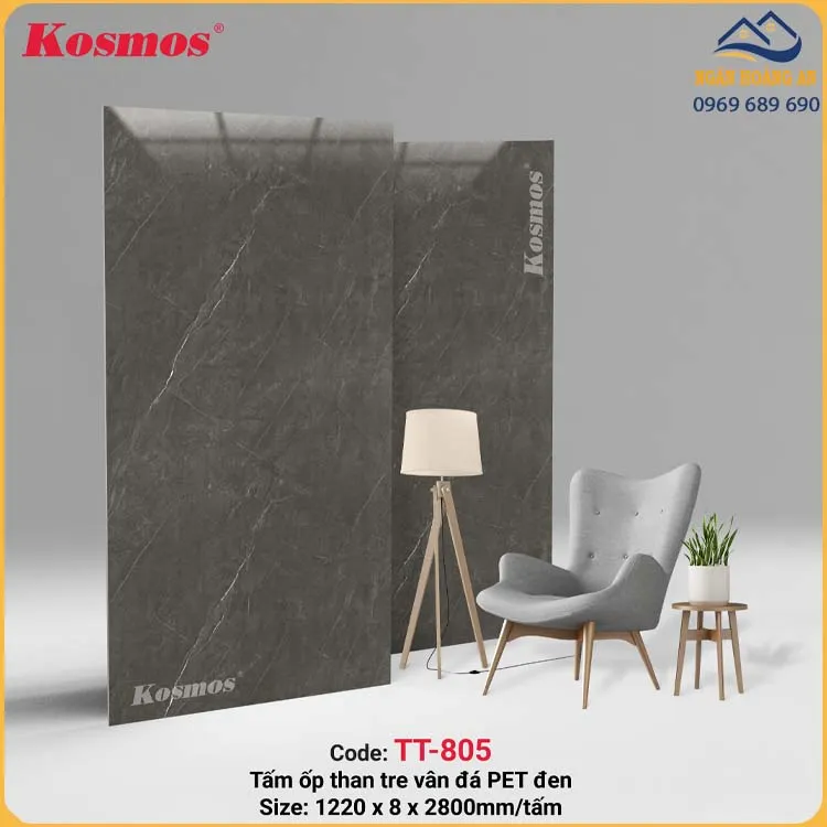 Tấm Ốp Tường Than Tre Vân Đá PET Đen Kosmos TT-805
