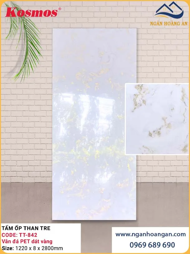 Ốp Tường Than Tre Vân Đá PET Dát Vàng Kosmos TT-842
