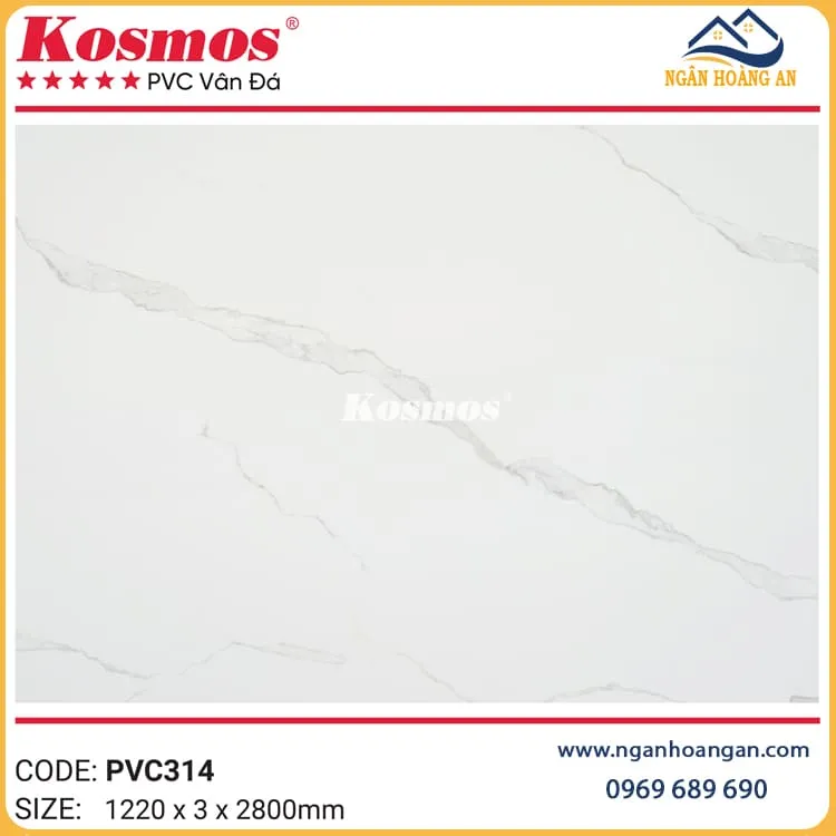 PVC Giả Đá Ốp Tường Màu Trắng Vân Mây Kosmos PVC314