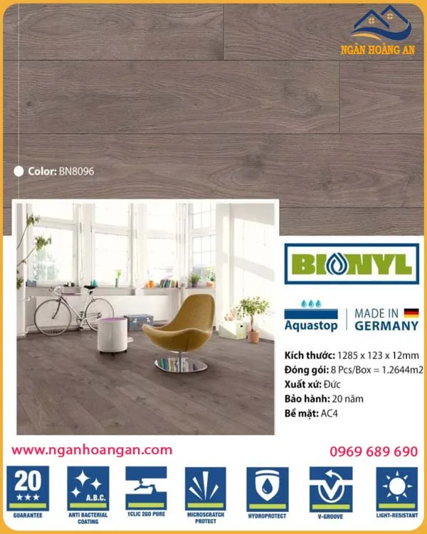 Sàn Gỗ Công Nghiệp Binyl Đức BN8096 Dày 12mm