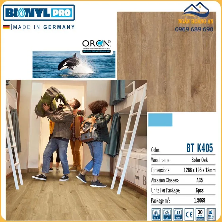 Sàn Gỗ Công Nghiệp Binyl Đức BT K405 Cốt Đen Dày 12mm