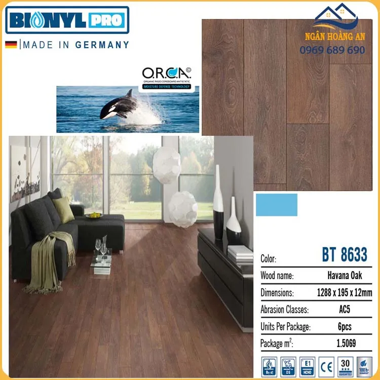 Sàn Gỗ Công Nghiệp Binyl Đức BT8633 Cốt Đen Dày 12mm