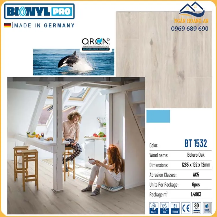 Sàn Gỗ Công Nghiệp Binyl Đức Cốt Đen BT1532 Dày 12mm