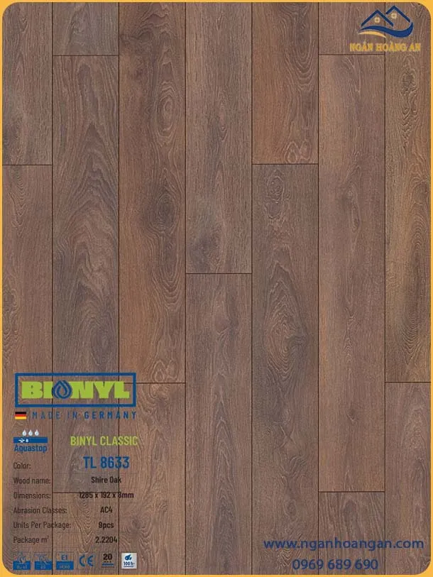 Sàn Gỗ Công Nghiệp Binyl Đức TL8633 Dày 8mm