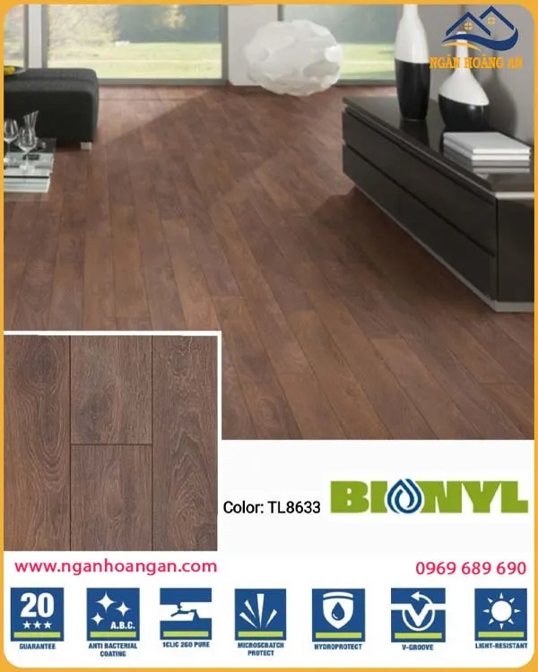 Sàn Gỗ Công Nghiệp Binyl Đức TL8633 Dày 8mm
