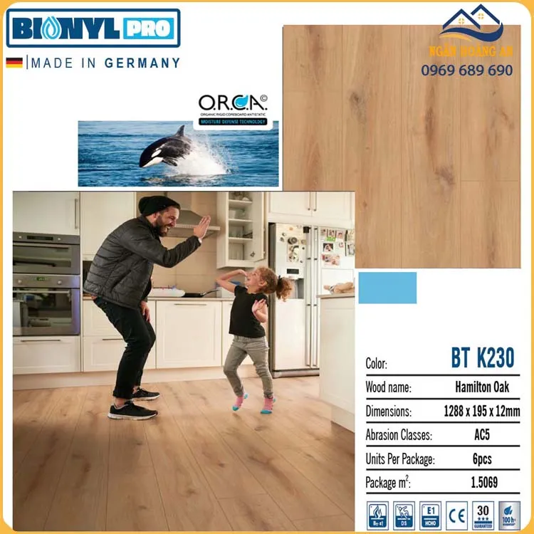 Sàn Gỗ Công Nghiệp Cốt Đen Binyl Đức BT K230 Dày 12mm