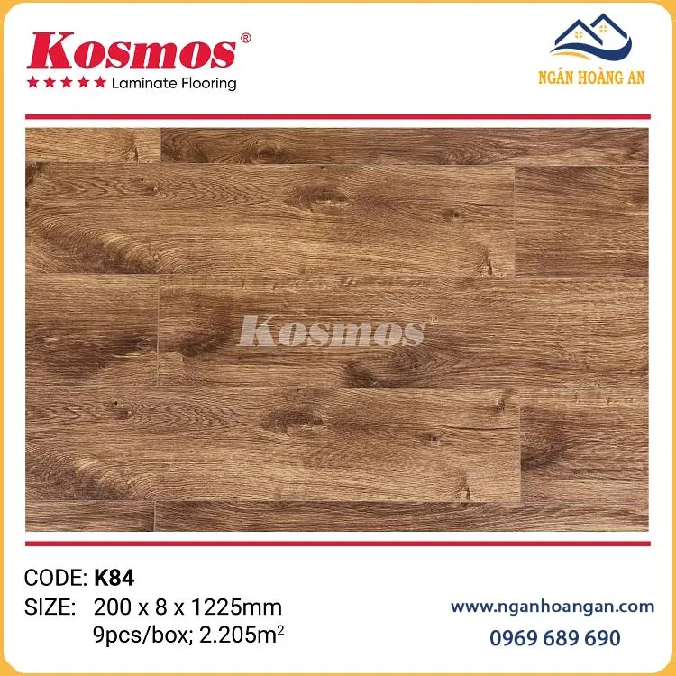 Sàn Gỗ Công Nghiệp Kosmos K84 Đế Cao Su 8mm