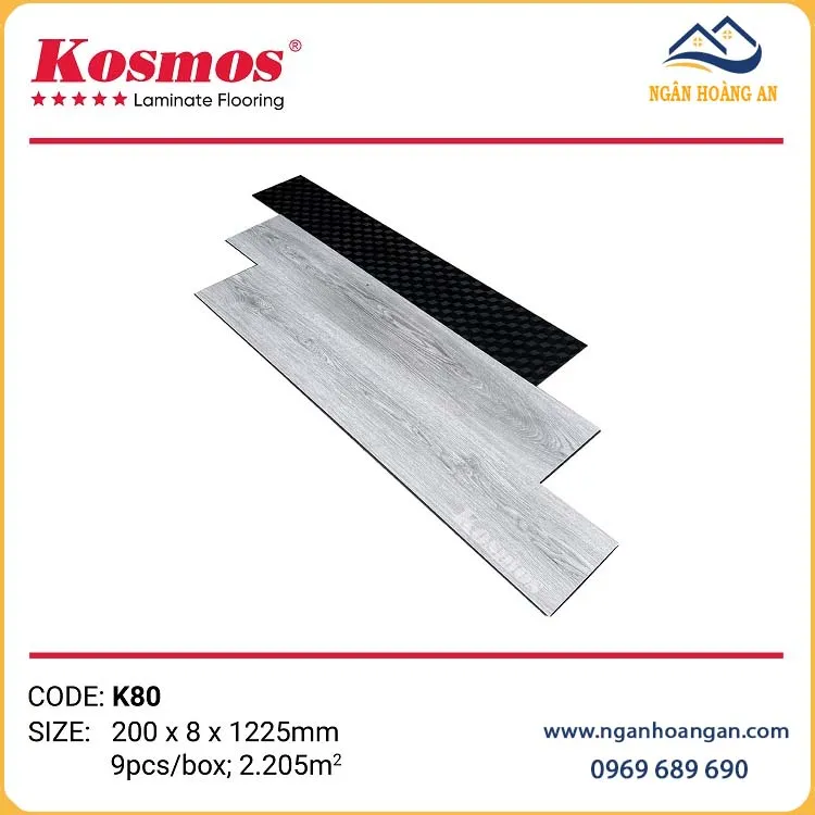 Sàn Gỗ Công Nghiệp Kosmos K80 8mm Đế Cao Su