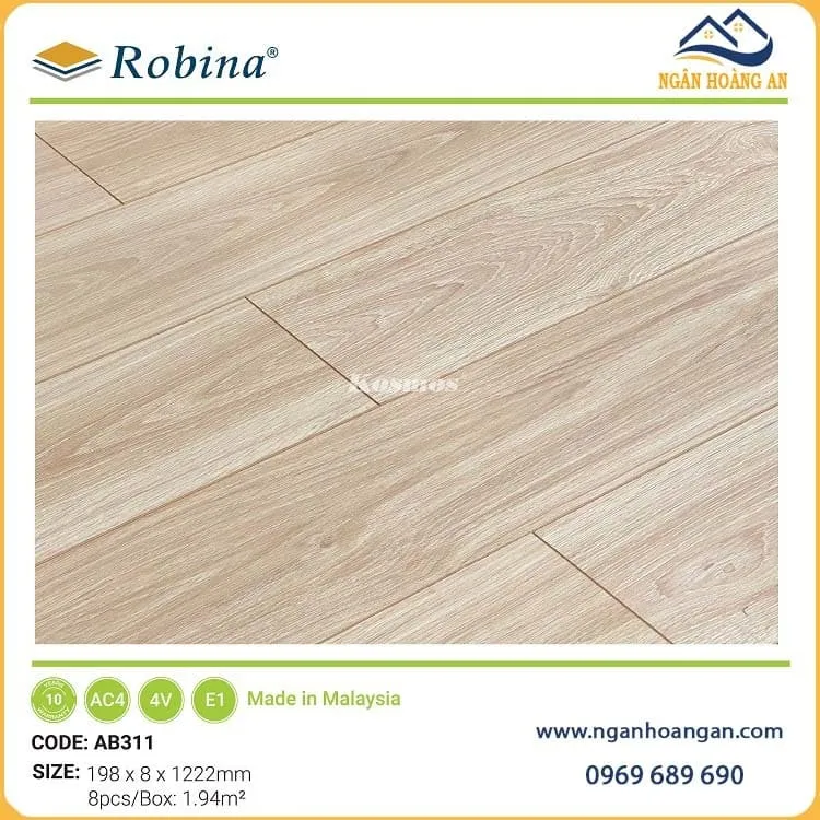 Sàn Gỗ Công Nghiệp Malaysia Robina AB311 8mm
