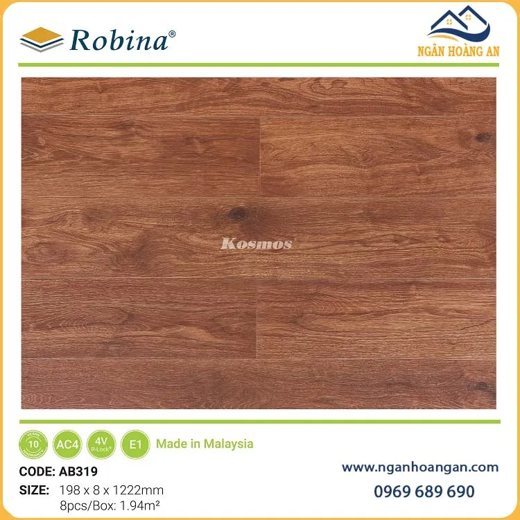 Sàn Gỗ Công Nghiệp Malaysia Robina AB319 8mm