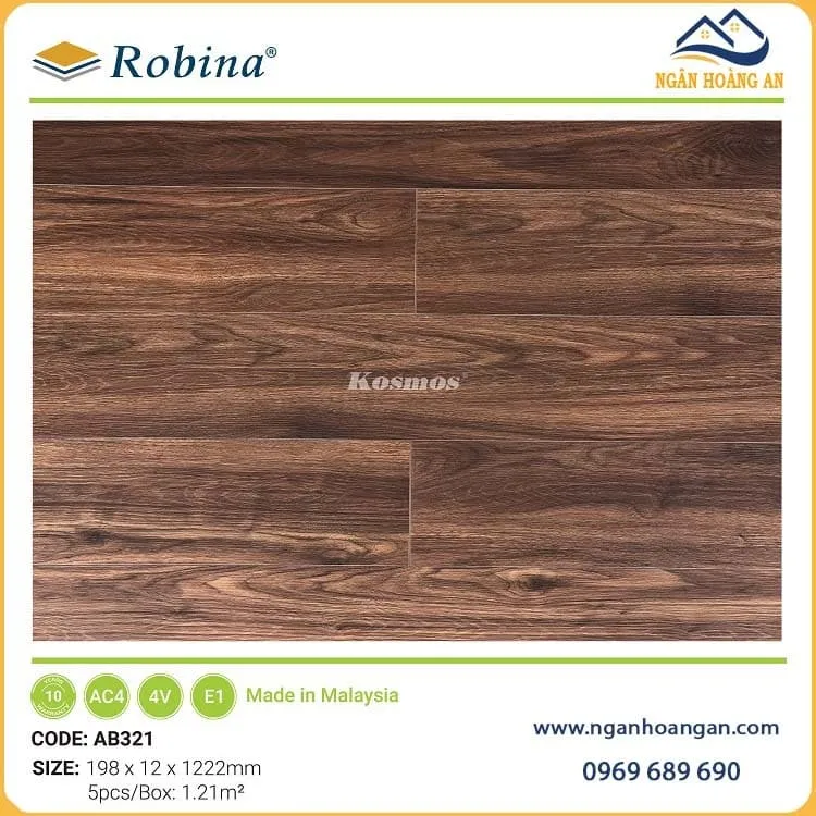 Sàn Gỗ Công Nghiệp Malaysia Robina AB321 12mm