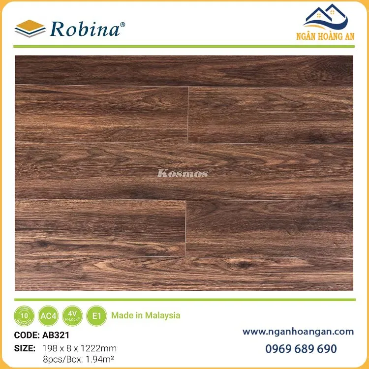 Sàn Gỗ Công Nghiệp Malaysia Robina AB321 8mm