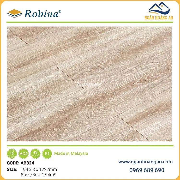 Sàn Gỗ Công Nghiệp Malaysia Robina AB324 8mm
