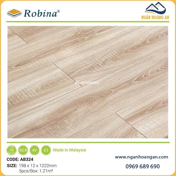Sàn Gỗ Công Nghiệp Malaysia Robina 12mm AB324 