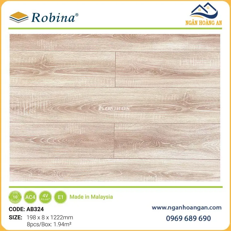 Sàn Gỗ Công Nghiệp Malaysia Robina AB324 8mm