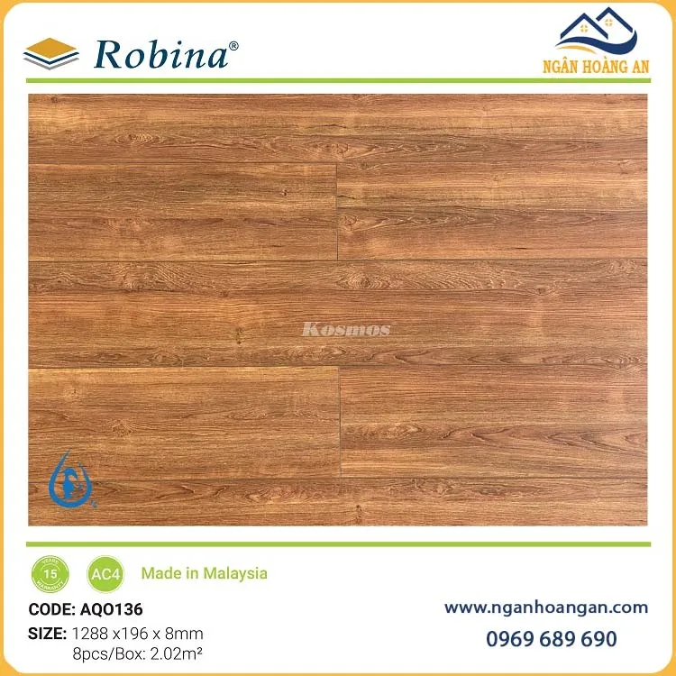 Sàn Gỗ Công Nghiệp Malaysia Robina Aqua AQ0136 8mm
