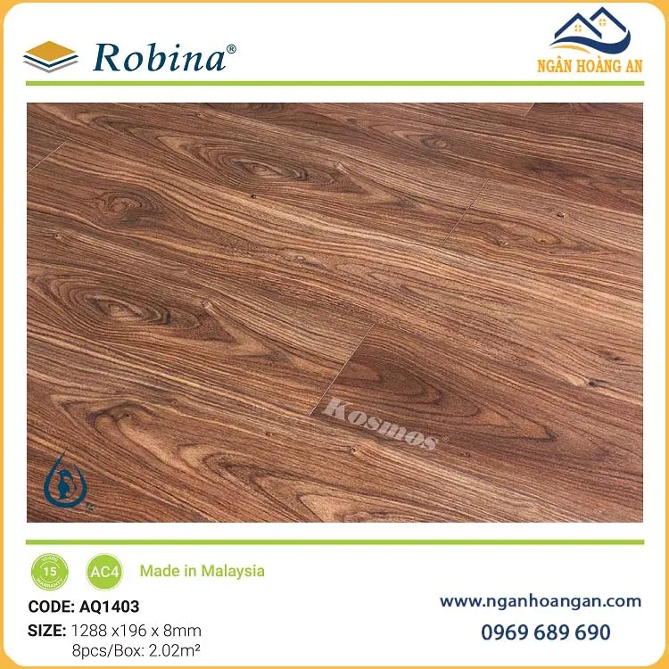 Sàn Gỗ Công Nghiệp Malaysia Robina Aqua AQ01403 8mm