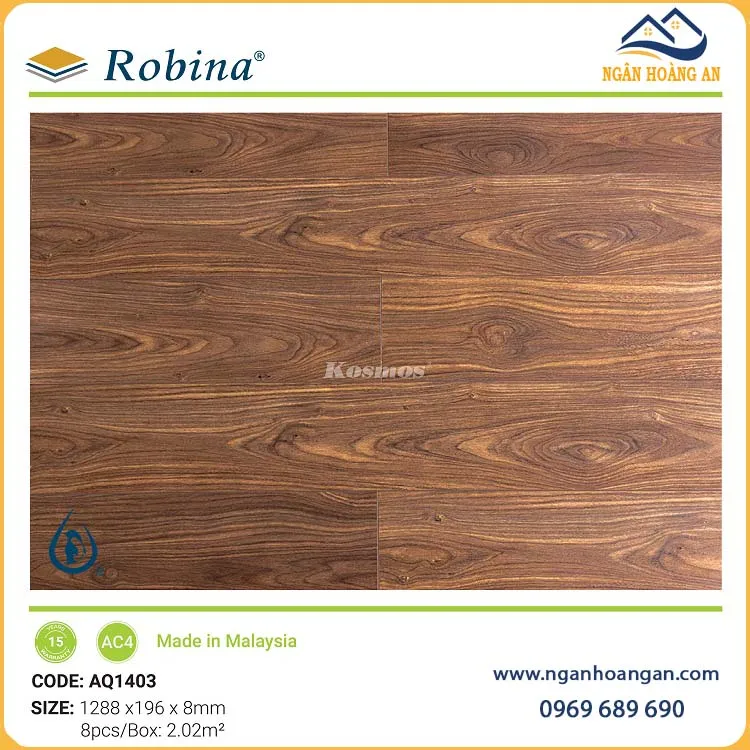 Sàn Gỗ Công Nghiệp Malaysia Robina Aqua AQ01403 8mm