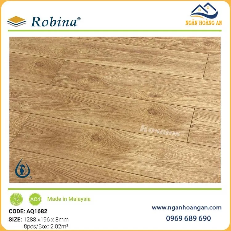 Sàn Gỗ Công Nghiệp Malaysia Robina Aqua AQ1682 8mm