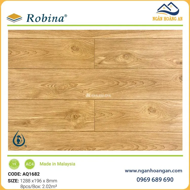 Sàn Gỗ Công Nghiệp Malaysia Robina Aqua AQ1682 8mm