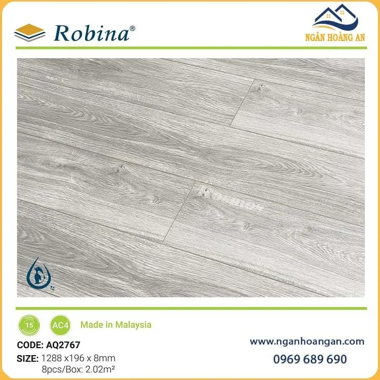 Sàn Gỗ Công Nghiệp Malaysia Robina Aqua AQ2767 8mm