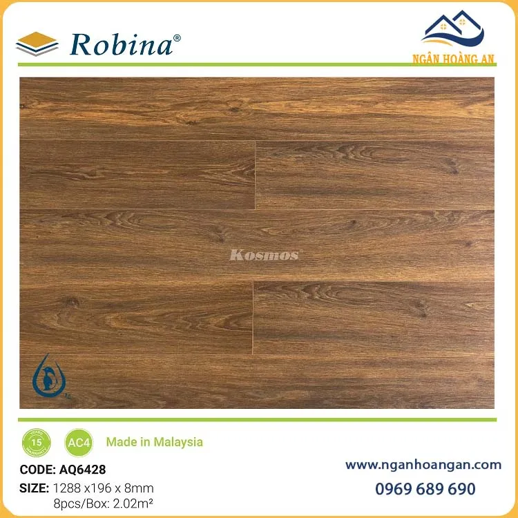 Sàn Gỗ Công Nghiệp Malaysia Robina Aqua AQ6428 8mm
