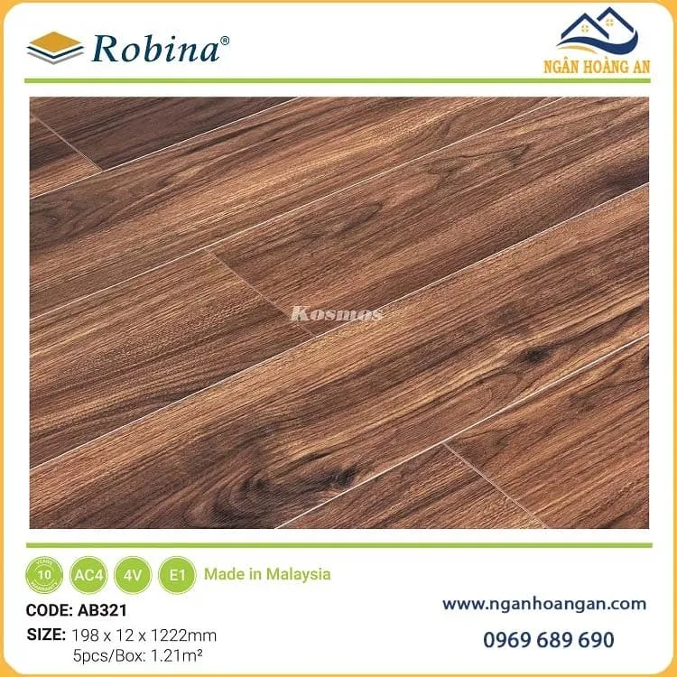 Sàn Gỗ Công Nghiệp Malaysia Robina AB321 12mm