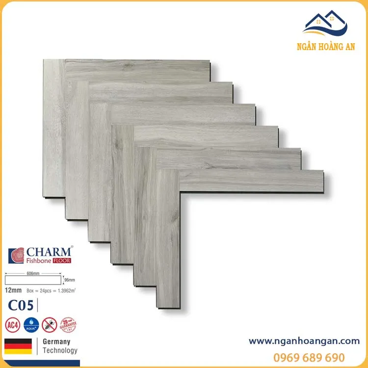 Sàn Gỗ Lát Xương Cá Charmwood C05 Dày 12mm