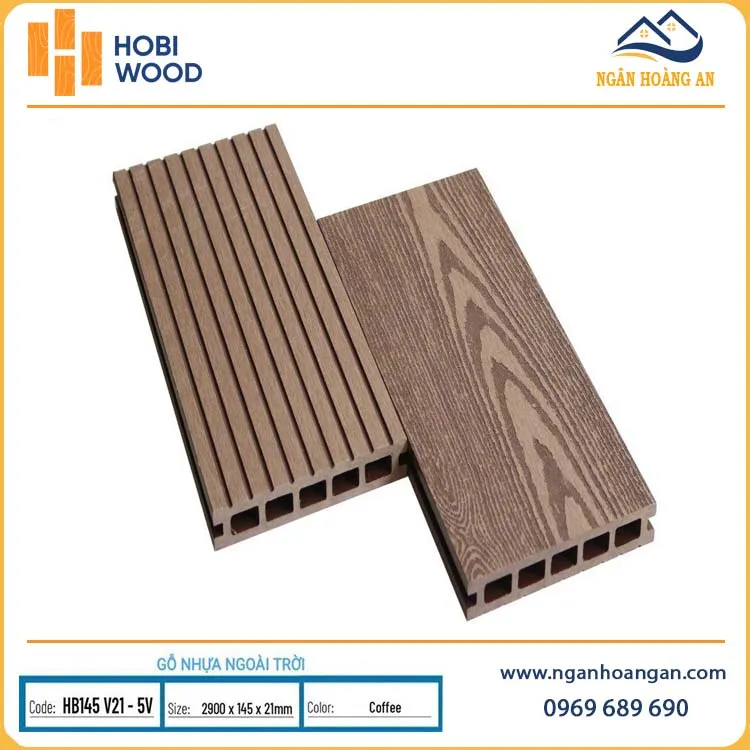 Sàn Gỗ Nhựa Ngoài Trời 5 Lỗ Vuông Hobiwood HB145V21-5V