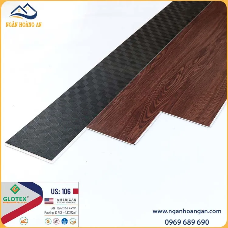 Sàn Nhựa Giả Gỗ Hèm Khóa Glotex US106 Đế Cao Su 4mm