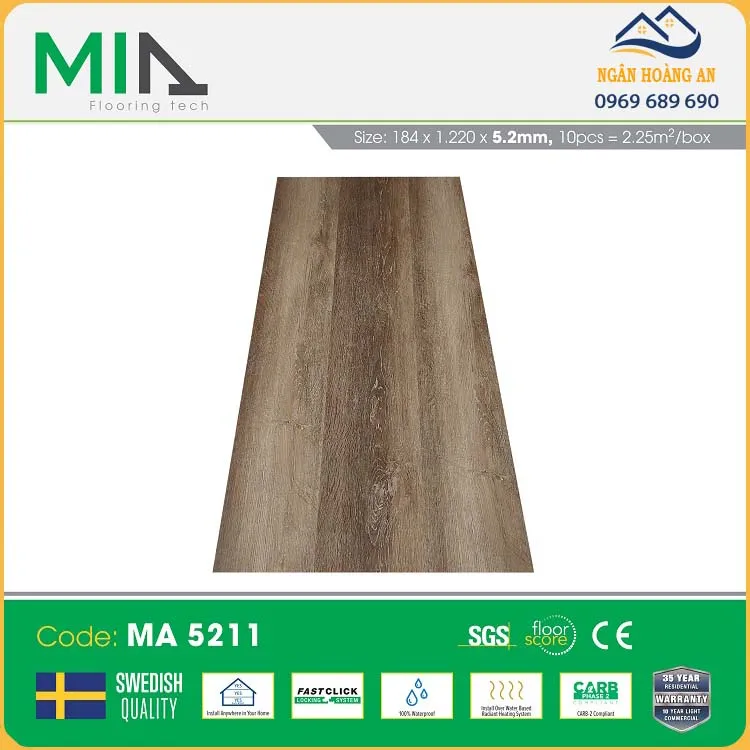 Sàn Nhựa Giả Gỗ Hèm Khoá MIA MA 5211 Dày 5.2mm