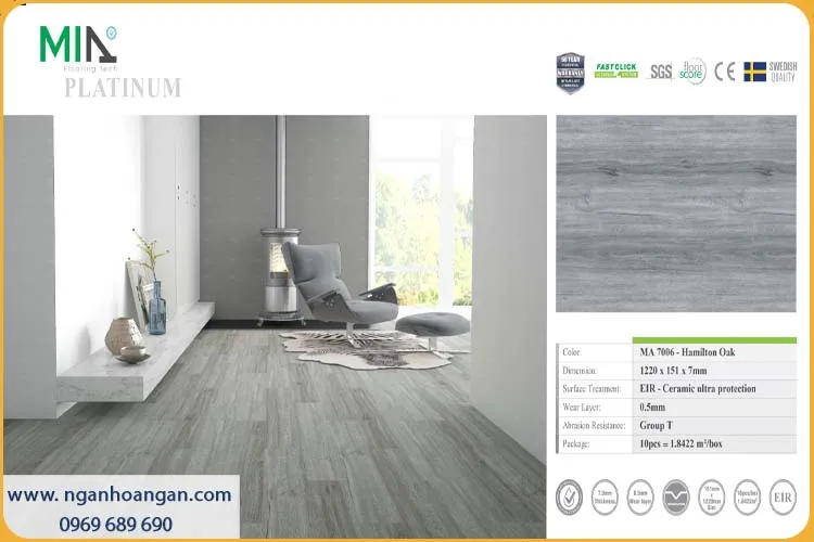 Sàn Nhựa Giả Gỗ Hèm Khoá MIA MA 7006 Đế Cao Su 7mm