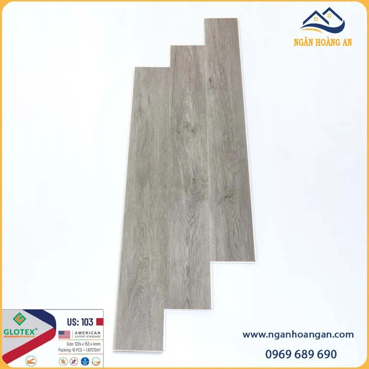 Sàn Nhựa Hèm Khóa Vân Gỗ Glotex US103 Đế Cao Su 4mm