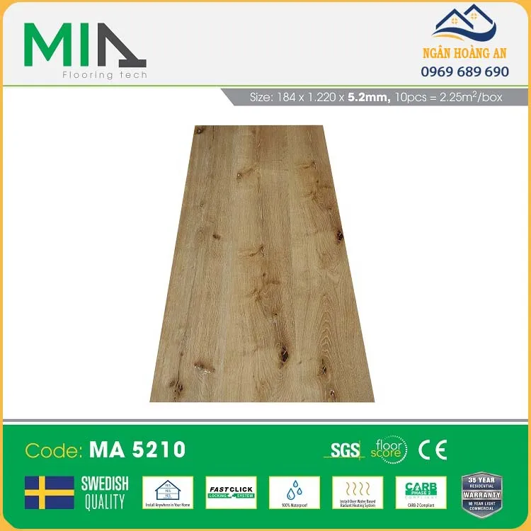 Sàn Nhựa Hèm Khoá Giả Gỗ MIA MA 5210 Dày 5.2mm