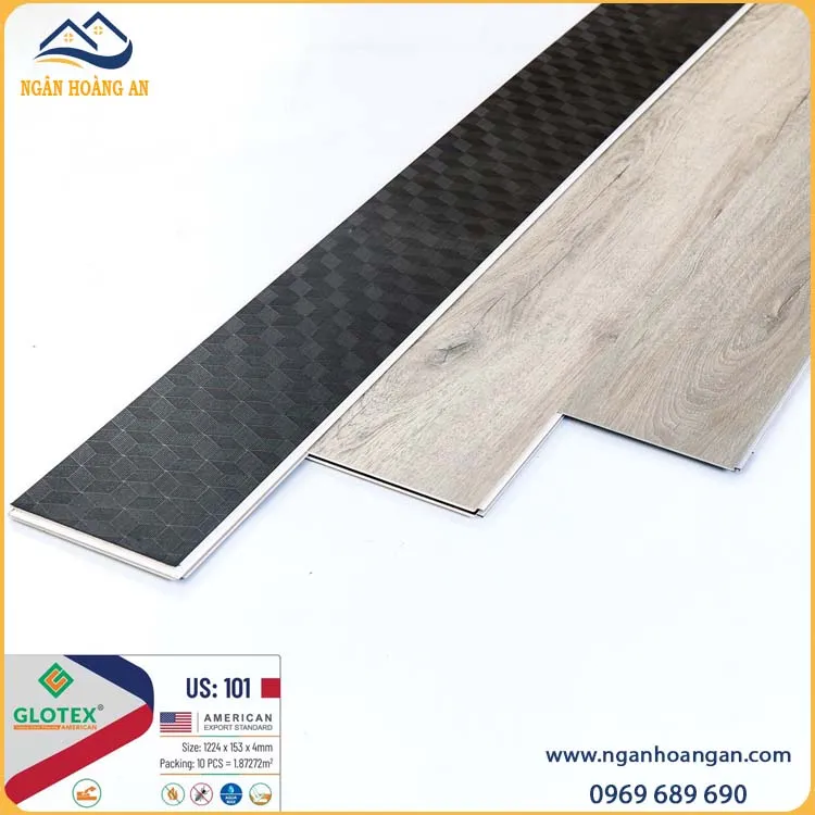 Sàn Nhựa Hèm Khóa Giả Vân Gỗ Glotex US101 Đế Cao Su 4mm