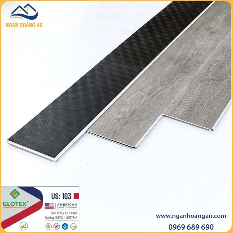 Sàn Nhựa Hèm Khóa Vân Gỗ Glotex US103 Đế Cao Su 4mm