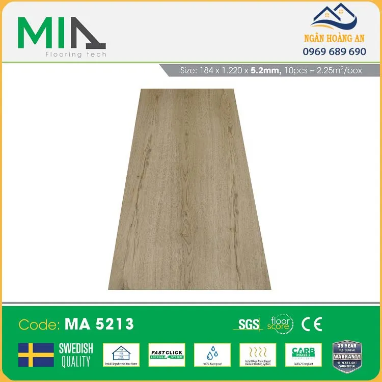 Sàn Nhựa Vinyl Hèm Khóa Giả Gỗ MIA MA 5213 Dày 5.2mm